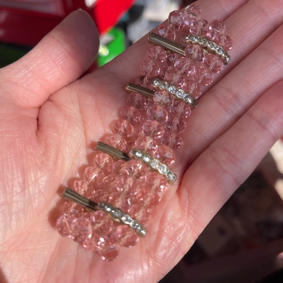 Pink/Peach Clear Clear Crystal Stretch Bracelet - Picture 7 of 7